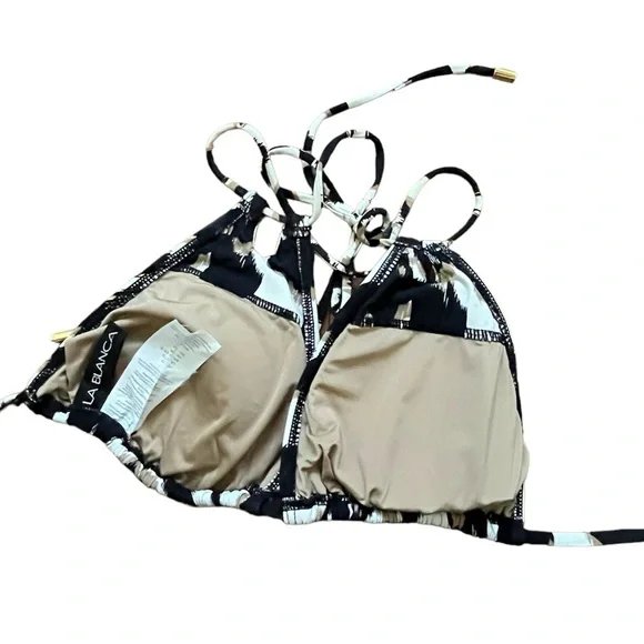 La Blanca Halter Triangle Bikini Top Black and White Animal Print Size 12 - Picture 4 of 4